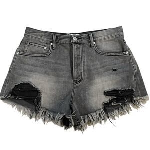 Free People Shorts Womens Size 27 Distressed Black Denim Raw Hem Grunge Granola